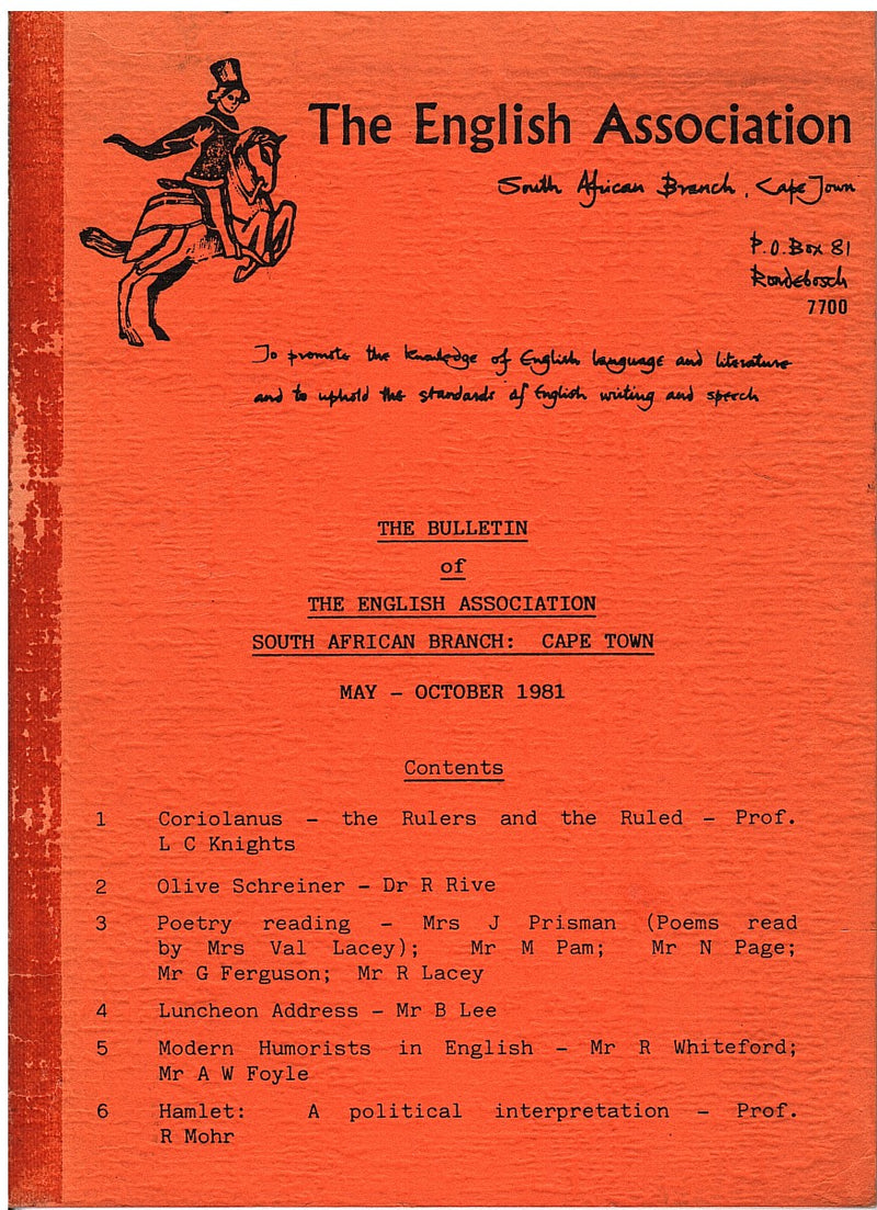 THE BULLETIN OF THE ENGLISH ASSOCIATION, SOUTH AFRICAN BRANCH: CAPE TOWN, May - October 1981