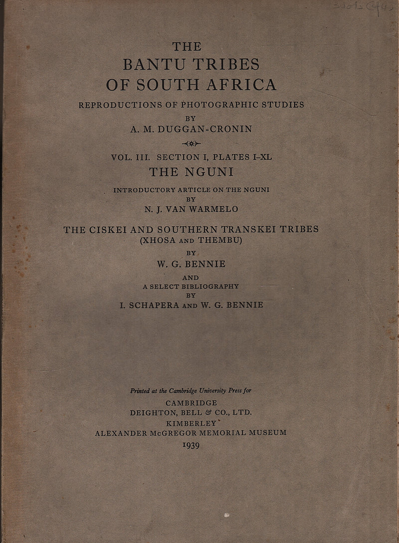 THE BANTU TRIBES OF SOUTH AFRICA, reproductions of photographic studies, Vol. III, Section I