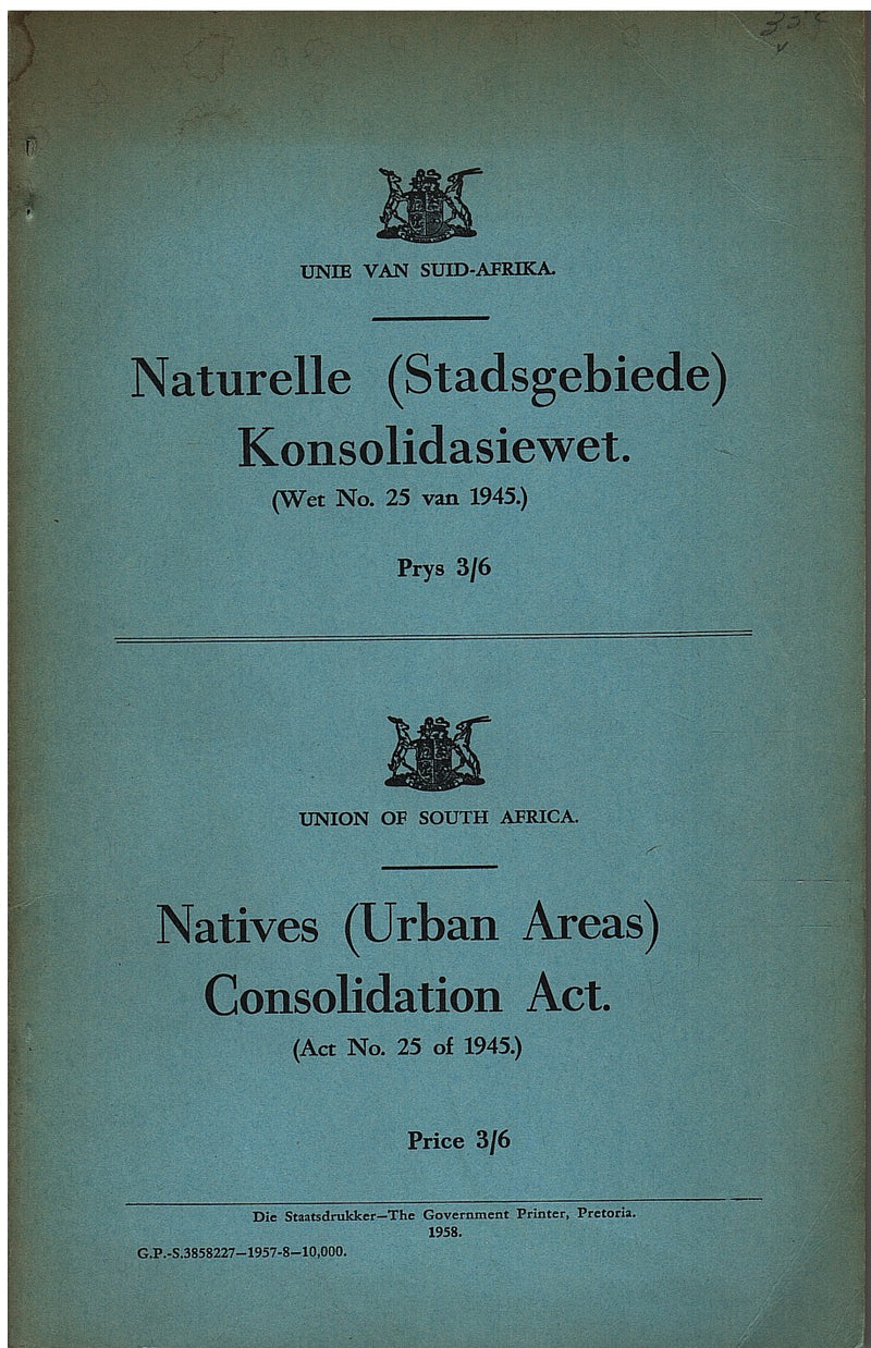 NATIVES (URBAN AREAS) CONSOLIDATION ACT (Act No. 25 of 1945)