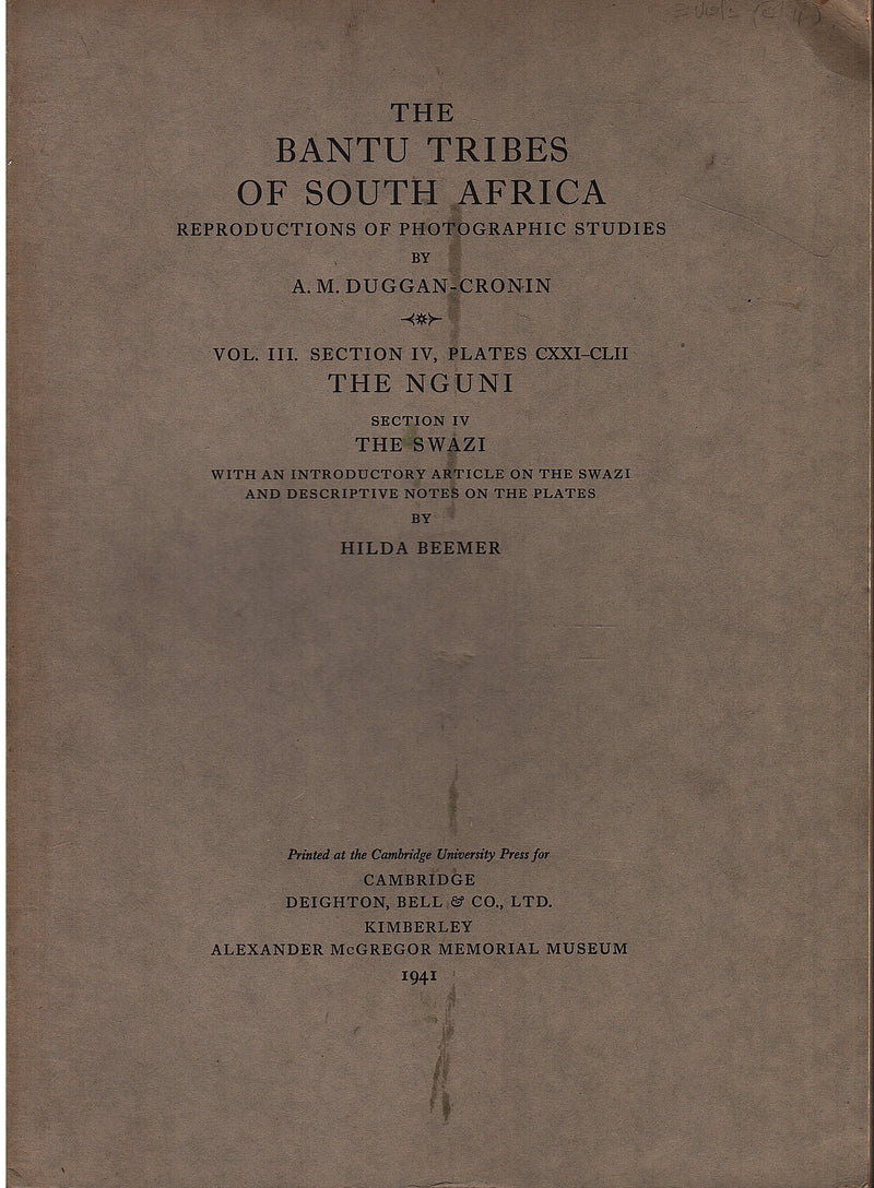 THE BANTU TRIBES OF SOUTH AFRICA, reproductions of photographic studies, Vol. III Section IV